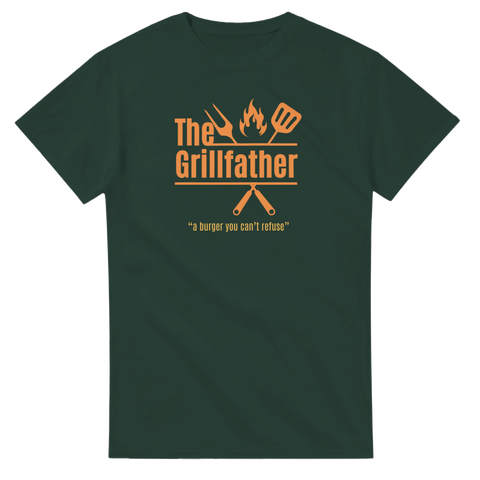 Mörkgrön t-shirt med The Grillfather-motiv för grillmästaren