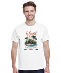 somrig t-shirt Island Time vit med ö-motiv och text