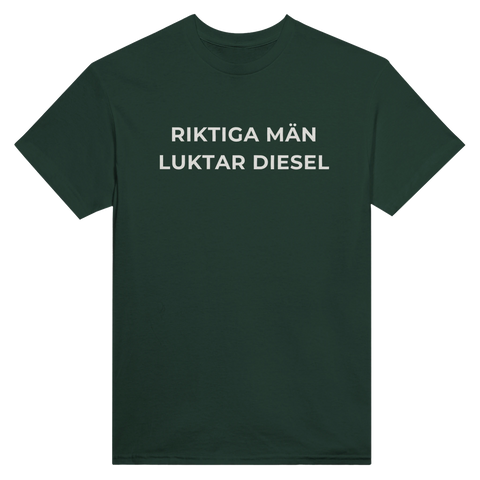 T-shirt med texten Riktiga män luktar diesel för raggare och motor fans