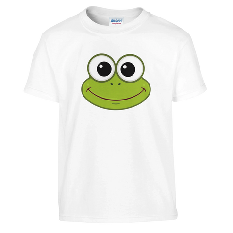 Minimalistiskt grodmotiv med ett brett leende – t-shirt för barn