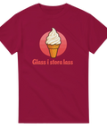 Vintagedesign med mjukglass och text på en vinröd t-shirt