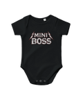 Kortärmad svart sparkdräkt för baby med texten Mini Boss i sliten stil