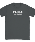 TRULS Truls Möregårdh" text i vitt på mörkgrå t-shirt, sportig design.