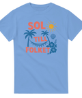 Illustration av en hängmatta mellan palmer på blå t-shirt