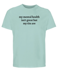 Självironisk t-shirt mental hälsa rolig fras bröst