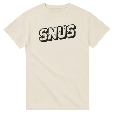 Beigefärgad tröja med kaxigt SNUS-tryck i retro streetwear-stil