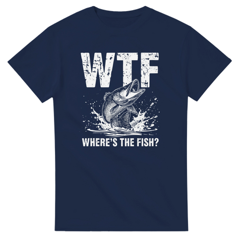 Abstrakt fiskemotiv med attityd och humoristisk text – t-shirt för sportfiskare