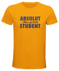 Absolut Student 2026-tryck i mörkblå text på en gul premium herr t-shirt.
