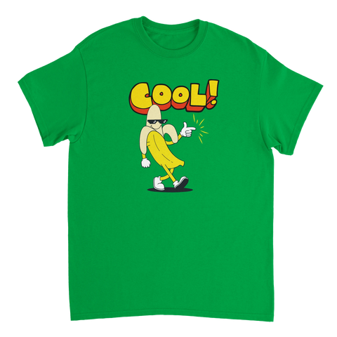 Grön t-shirt med grafiskt tryck av en banan med solglasögon