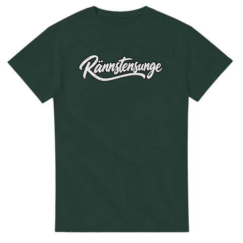Retroinspirerat motiv med texten Rännstensunge på mörkgrön t-shirt