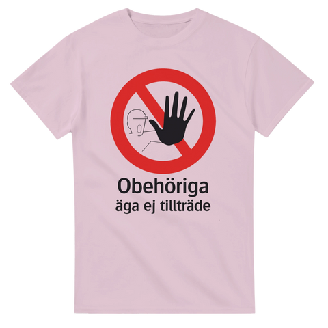 Gammaldags svensk varningsskylt som grafiskt tryck – rolig t-shirt med nostalgi