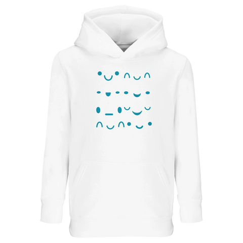 Vit hoodie för barn med stilrent och skämtsamt ansiktstryck