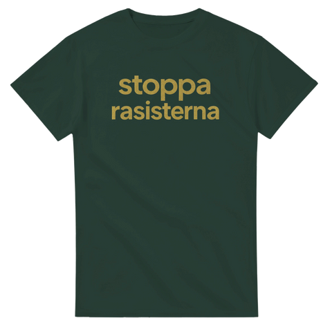 Stilren design med texten Stoppa rasisterna – t-shirt med politisk åsikt