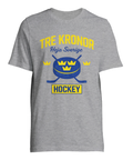 Grafisk Tre Kronor design för hockeyfans på grå t-shirt