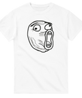 Klassisk Lolguy rage face meme – grafisk illustration på vit t-shirt
