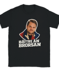 Svart t-shirt med fotbollsmotiv föreställande Andreas Holmberg och texten ”Bättre än brorsan”, ÖIS-inspirerad Göteborgshumor