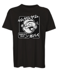 Karl Alfred Popeye 1929 t-shirt med svartvit retrodesign och japansk text