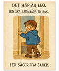 Rolig poster om småbarnsliv – Det här är Leo, humoristisk illustration som alla föräldrar känner igen