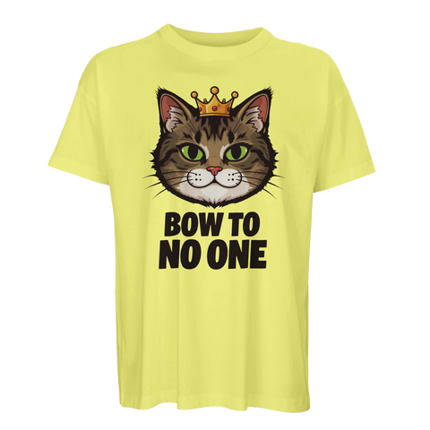T-shirt med gult tyg och statement-design av en kattkung