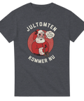 Retro illustration av tomte med texten Jultomten kommer nu på gråmelerad t-shirt