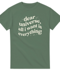 Pinterest-core illustration med stjärndetaljer på en dovt olivgrön t-shirt