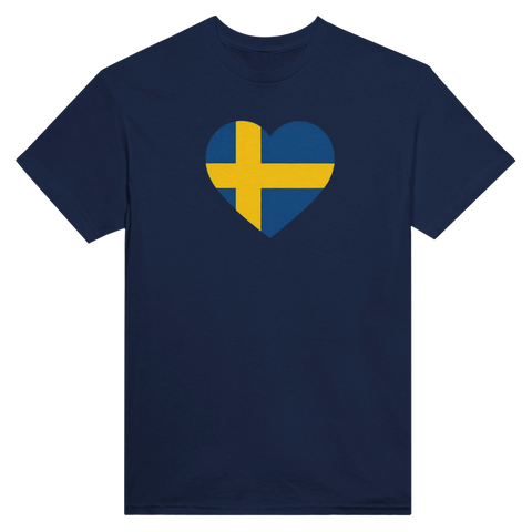 Marinblå t-shirt med gult och blått hjärta som tryck