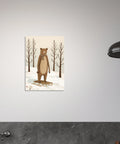 Konstnärlig illustration av en björn på släde monterad i ett stilrent badrum
