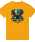 Statement-design med korp och svensk flagga på en gul t-shirt
