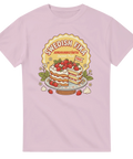Retro illustration av jordgubbstårta på ljusrosa t-shirt – Swedish fika