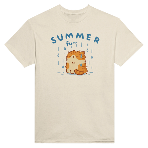 Söt men blöt katt med texten Summer Fun – beige t-shirt