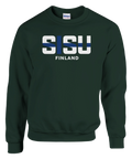Mörkgrön sweatshirt med trycket Sisu Finland – suomi sweatshirt med vit sisu-text