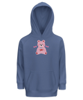 Ljusblå barnhoodie med rosa nallebjörn och texten I Love U