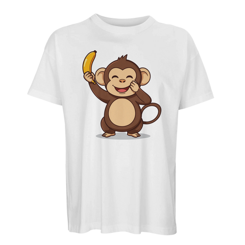 Vit t-shirt i oversized passform med kawaii-inspirerat apmotiv