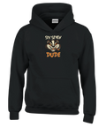 Svart hoodie för barn med Billy Badger som röker cigarr