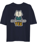 Marinblå oversized t-shirt med illustrerad katt och texten Ex-Boyfriend Tee