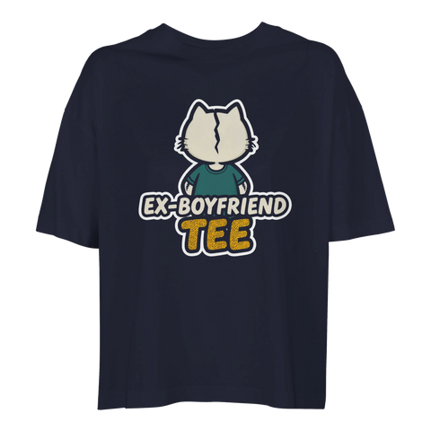 Marinblå oversized t-shirt med illustrerad katt och texten Ex-Boyfriend Tee