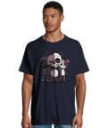Tecknade zombies: panda, figur i hoodie, björn på marinblå ekologisk oversized t-shirt.
