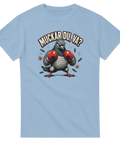 Rolig t-shirt med kaxig duva och boxningstema – blå grafisk design