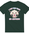Kawaii kanin med hjärta och texten "I put the tism in autism" på mörkgrön t-shirt.