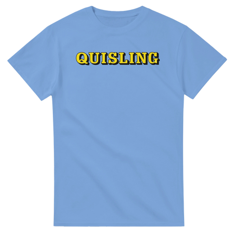 t-shirt med gul Quisling-text – politisk satirtröja.