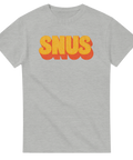 Ljusgrå t-shirt med gult och orange snus-motiv i retrodesign