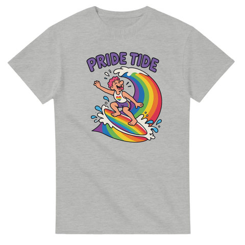 Humoristiskt regnbågsmotiv för surfälskare och Pride – gråmelerad t-shirt