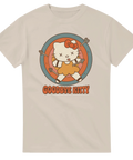 Grafiskt tryck med söt katt och makaber twist – sandfärgad t-shirt