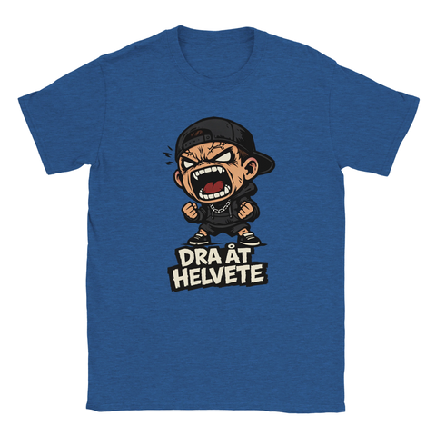Asfräck Blåmelerad t-shirt med aggressivt humormotiv i grafisk vectorstil