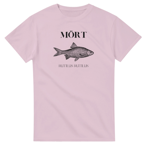 Klassiskt fiskmotiv med latinsk text på rosa t-shirt för fiskare