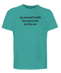 Humoristisk t-shirt mental hälsa ironisk text bröst