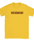 Gul t-shirt med färgstarkt grafiskt tryck föreställande en stor hamburgare