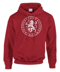 Stiliserat göteborgskt emblem med lejon – röd hoodie i sportig design