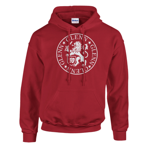 Stiliserat göteborgskt emblem med lejon – röd hoodie i sportig design
