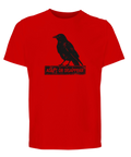 Röd t-shirt med en kaxig illustration och budskapet Adapt or Disappear